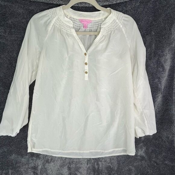 Lilly Pulitzer Silk Ivory Camisole 1/3 Button Relaxed Sz XS Workwear - Picture 1 of 3